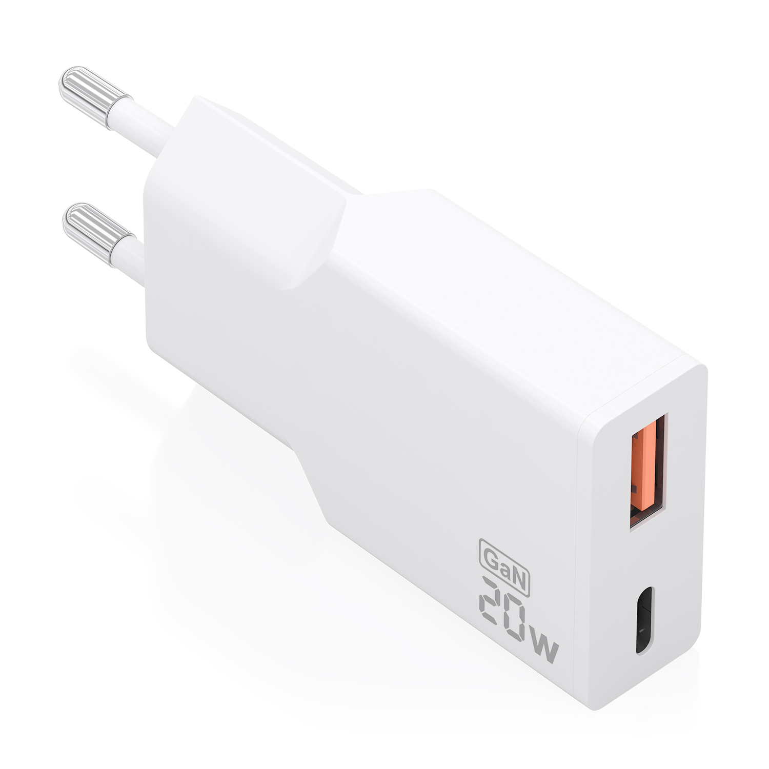 AISENS Cargador Ultra Delgado GaN 20W, 1xUSB-C PD3.0 QC4.0, 1xUSB-A QC3.0, Blanco