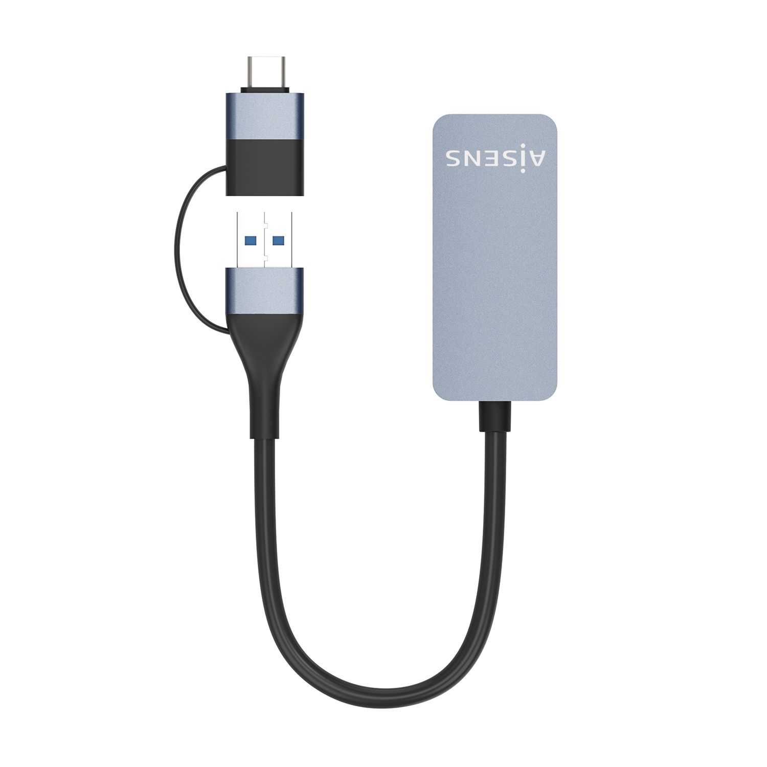 AISENS Conversor USB3.2 Gen1 USB-A+USB-C a Ethernet 2.5G 10/100/1000/2500 Mbps, Gris, 15cm - Imagen 2