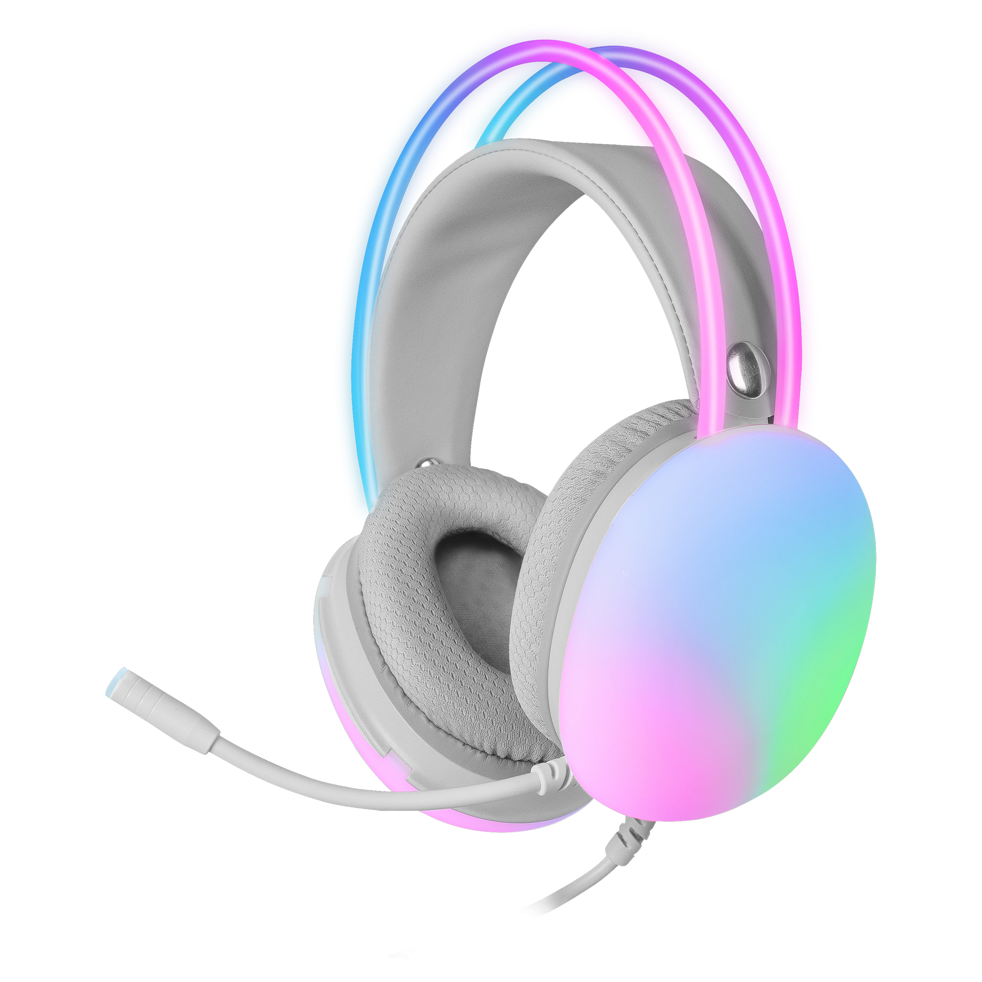 Mars Gaming MH-GLOW Blanco, Auriculares 360° Full Chroma RGB Flow, Micrófono Cancelación de Ruido, Diseño Ultra-ligero, Almohadillas Mempory-Foam, Compatibilidad Universal - Imagen 3