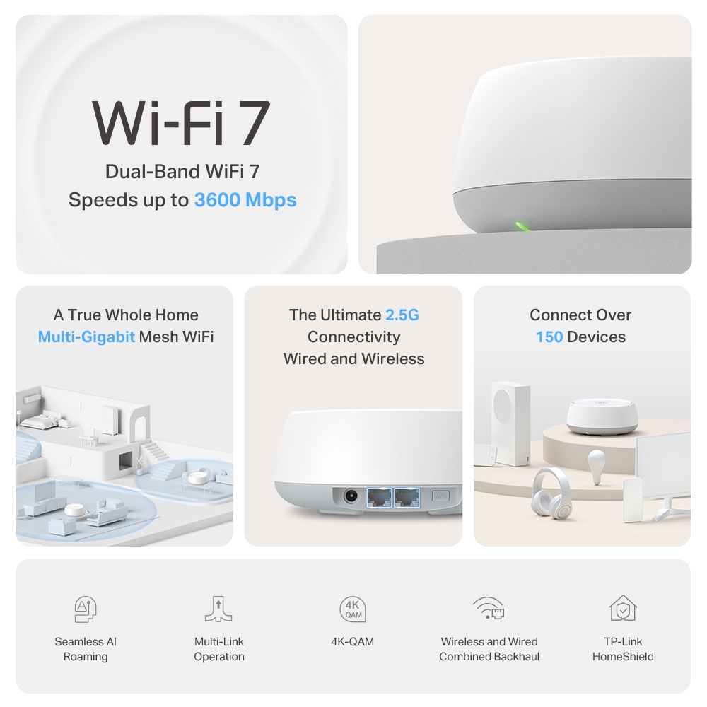 TP-Link DECO BE25(2-PACK) sistema Wi-Fi Mesh (Wi-Fi en malla) Doble banda (2,4 GHz / 5 GHz) Wi-Fi 7 (802.11be) Blanco Interno - Imagen 3