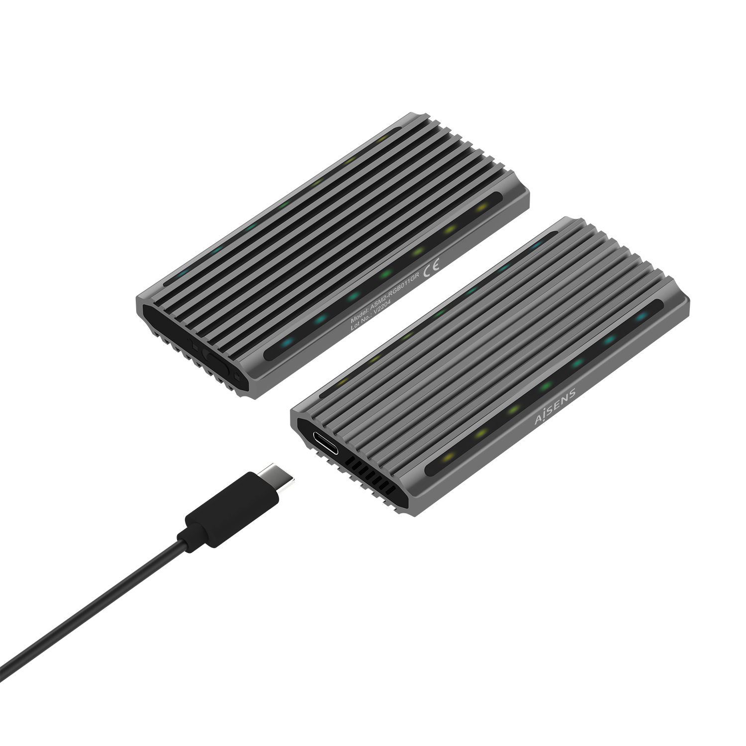 AISENS Caja Externa M.2 RGB Gaming ASM2-RGB011GR SATA/NVMe A USB3.1 Gen2, Gris - Imagen 3