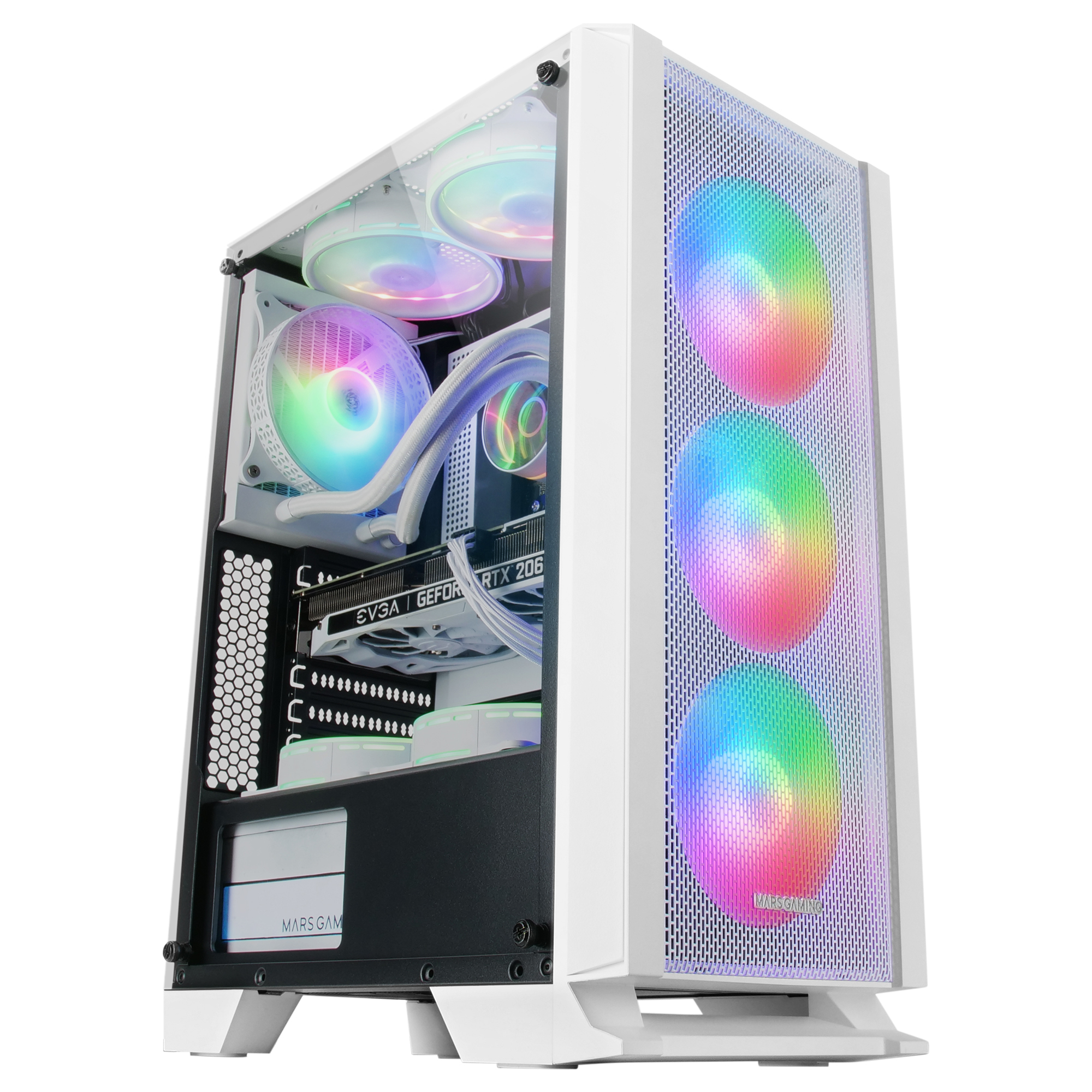 Mars Gaming MC-C, Caja PC ATX, Panel Frontal Metal-Mesh, Cristal Templado, 3 Ventiladores Frontales FRGB 120mm, Blanco - Imagen 2