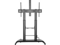 AISENS Soporte de Suelo ECO con Ruedas y Manivela, Bandeja para DVD y Soporte de Cámara para Monitor/TV 100Kg de 60-100, Negro