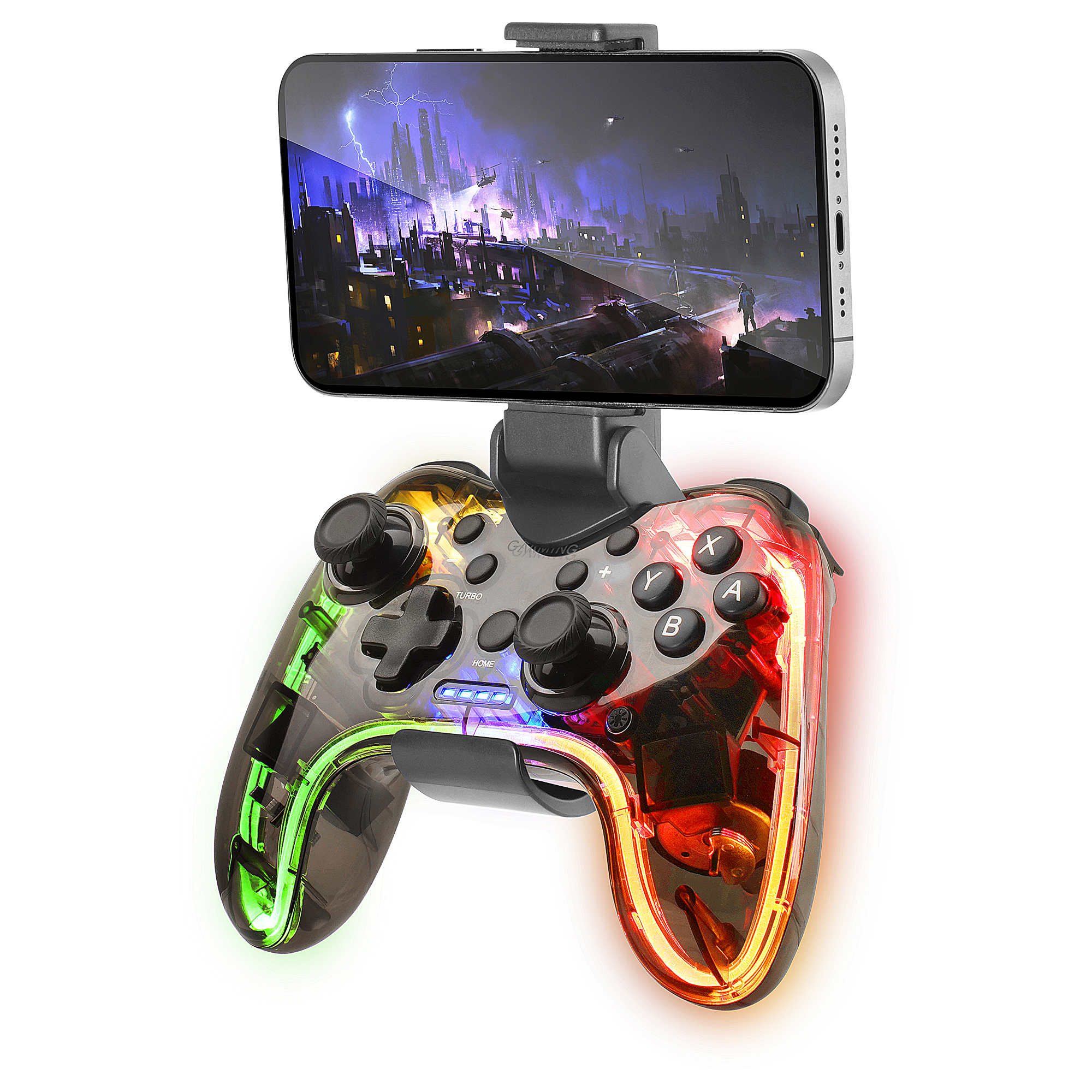 Mars Gaming Gamepad Bluetooth 5.0, RGB Neon, Adaptador Smartphone, Giroscopio Vibración, Joysticks Analógicos, Mando Switch, PC, Mac, Android, iOS, Raspberry Pi, PS3, MGP-BT