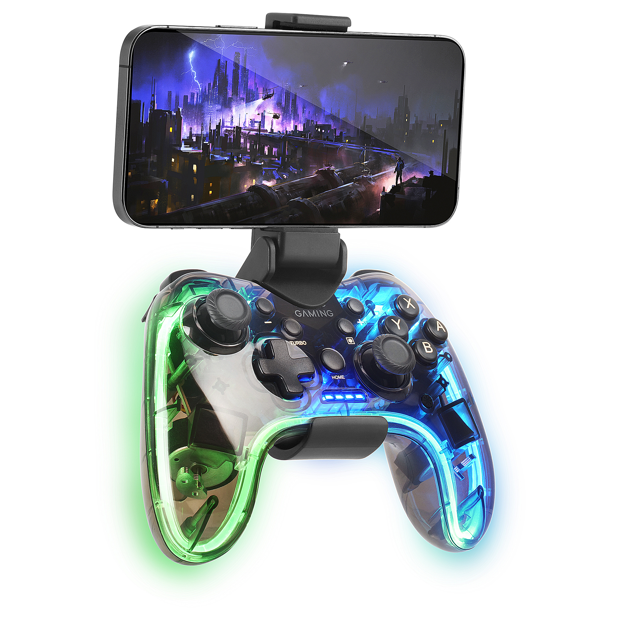 Mars Gaming Gamepad Bluetooth 5.0, RGB Neon, Adaptador Smartphone, Giroscopio Vibración, Joysticks Analógicos, Mando Switch, PC, Mac, Android, iOS, Raspberry Pi, PS3, MGP-BT - Imagen 3