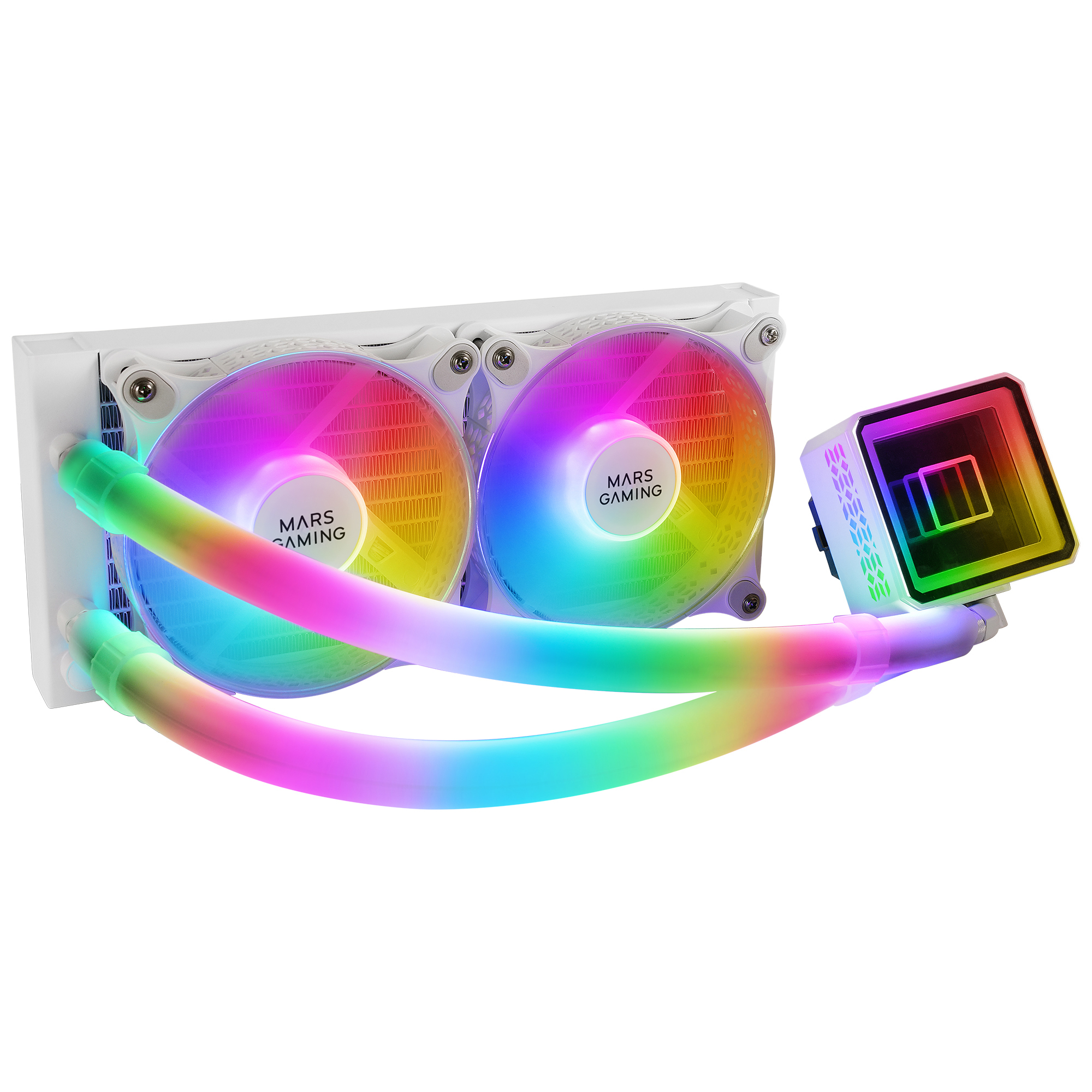 Mars Gaming ML-ULTRA240 Blanco, Refrigeración Líquida CPU, TDP 500W, Espejo Infinito, 2 Ventiladores Silenciosos FDB ARGB, Tubos ARGB, Multisocket Universal