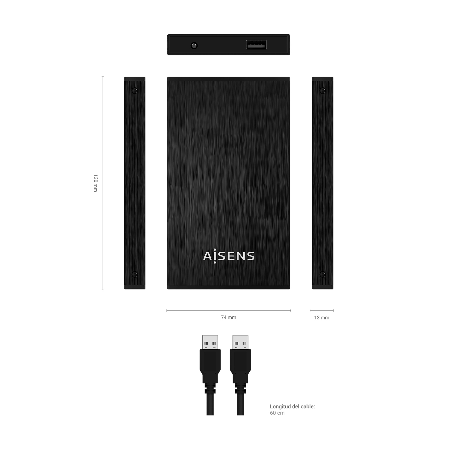 AISENS Caja Externa 2,5″ ASE-2523B 9.5MM SATA a USB 3.0/USB3.1 GEN1, Negra - Imagen 3
