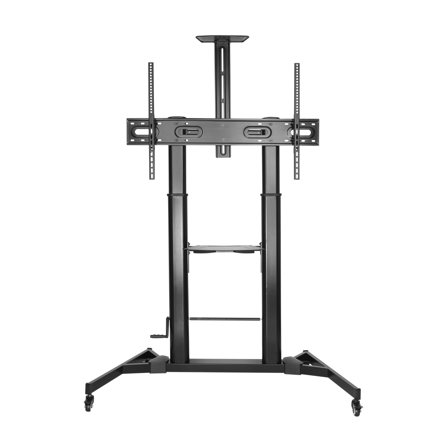 AISENS Soporte de Suelo ECO con Ruedas y Manivela, Bandeja para DVD y Soporte de Cámara para Monitor/TV 100Kg de 60-100, Negro - Imagen 2