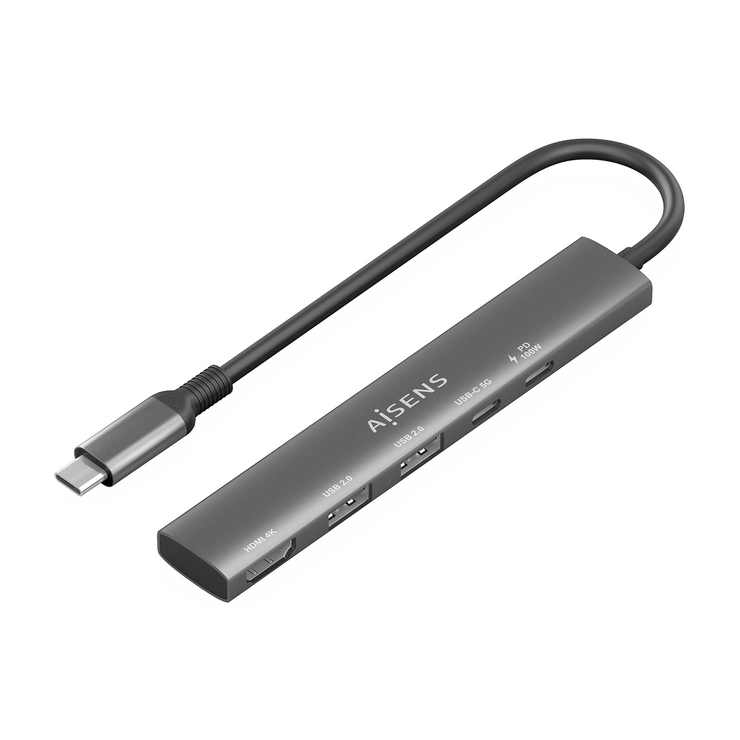 AISENS USB-C Dock 5 en 1, USB-C A, 1x HDMI 2x USB-A, 1x USB-C, 1x USB-C PD, Gris, 15cm