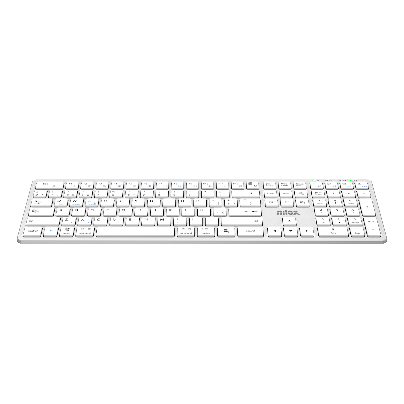 Nilox PRO WIRELESS SILVER ESPANOL teclado Hogar / Oficina USB + Bluetooth QWERTY Español Blanco - Imagen 3