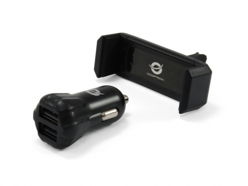 Conceptronic CUSBCAR2AKIT cargador de dispositivo móvil Smartphone, Tableta Negro Encendedor de cigarrillos Auto