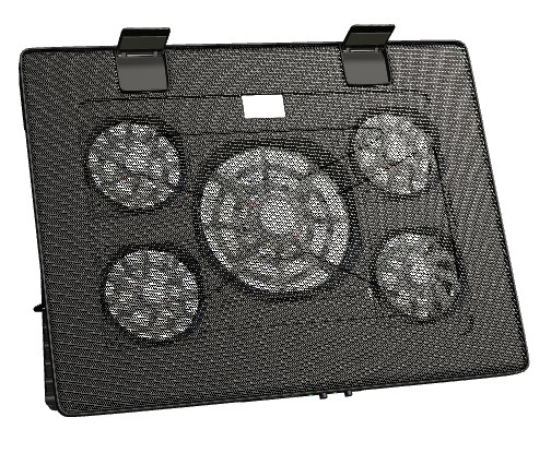 Mars Gaming MNBC2, Base Refrigeradora y Stand para Portátiles Hasta 17.3”, Iluminación LED Roja, 5x Ventiladores UA5, Regulable 6 Posiciones, Estructura Acero, Rejilla Aluminio, 2x USB 2.0, Negro