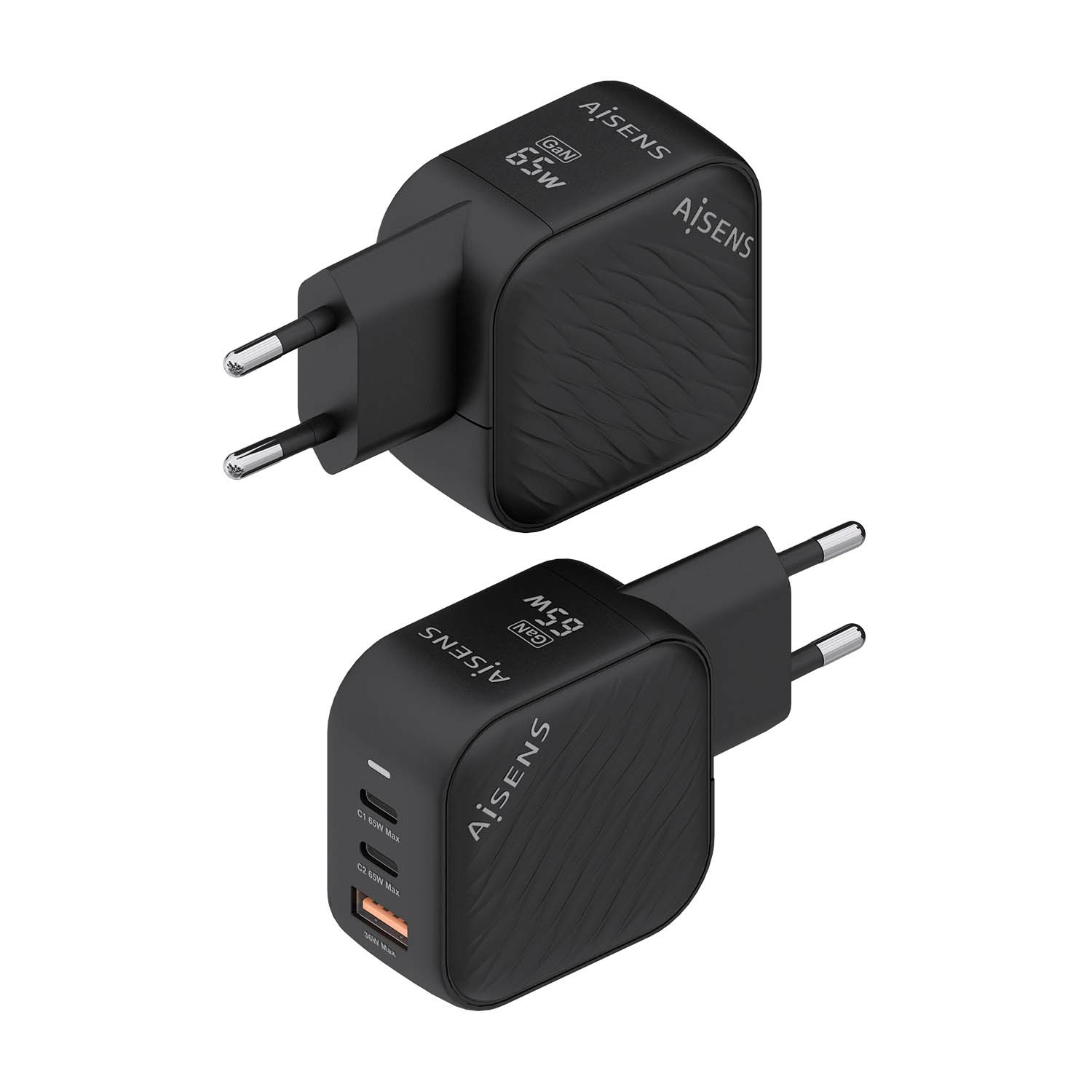 AISENS Cargador GaN 65W, 2xUSB-C PD3.0 QC4.0, 1xUSB-A QC3.0, Negro - Imagen 3