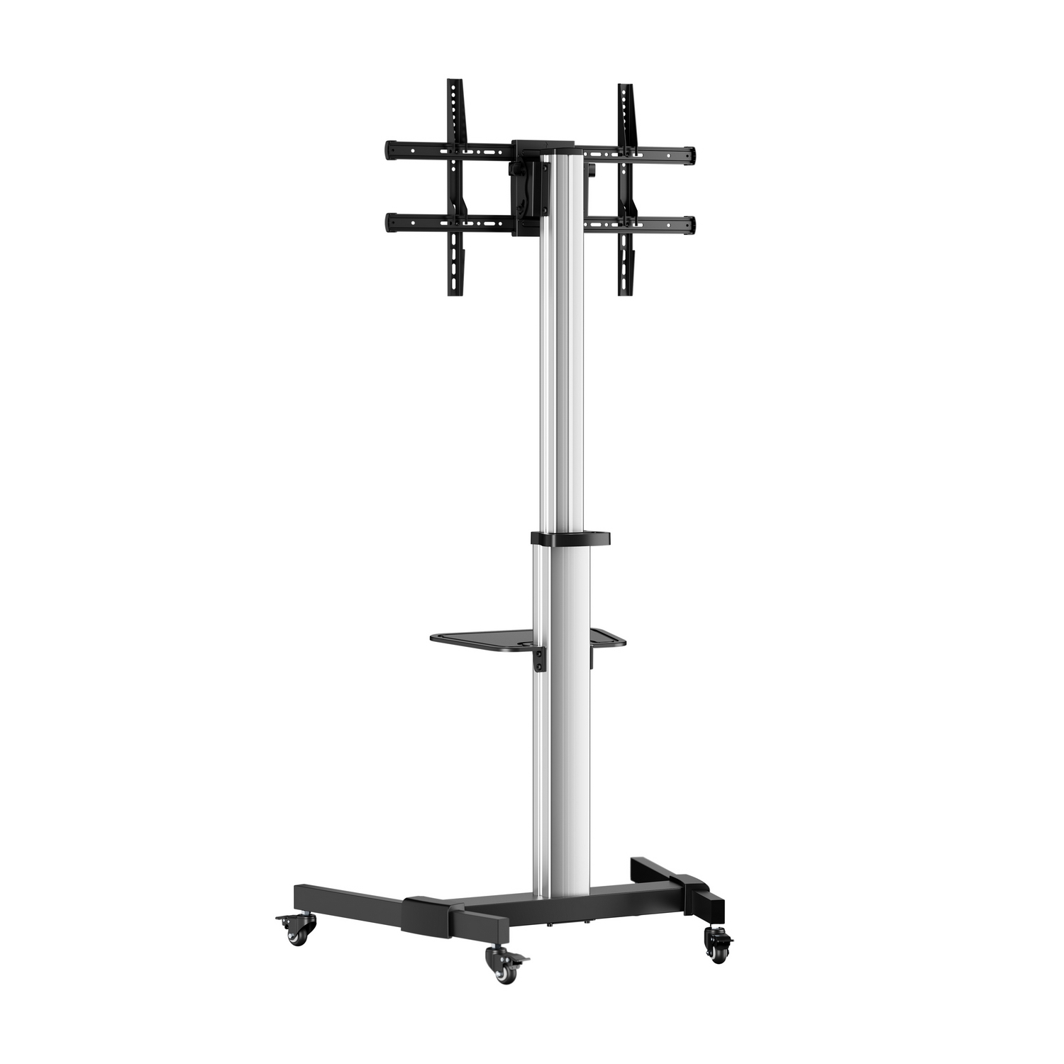 AISENS Floor Stand with Wheel, DVD Tray for Monitor/TV 50Kg from 37-86, Black-Silver - Imagen 2