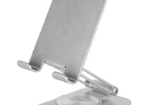 Mars Gaming MA-RSS, Soporte Plegable para Smartphone, Rotación Dinámica 360º + Ajuste en Altura y Ángulo 180º, Soporte Teléfono Móvil Portátil de Aluminio, Antideslizante, Gris Plateado