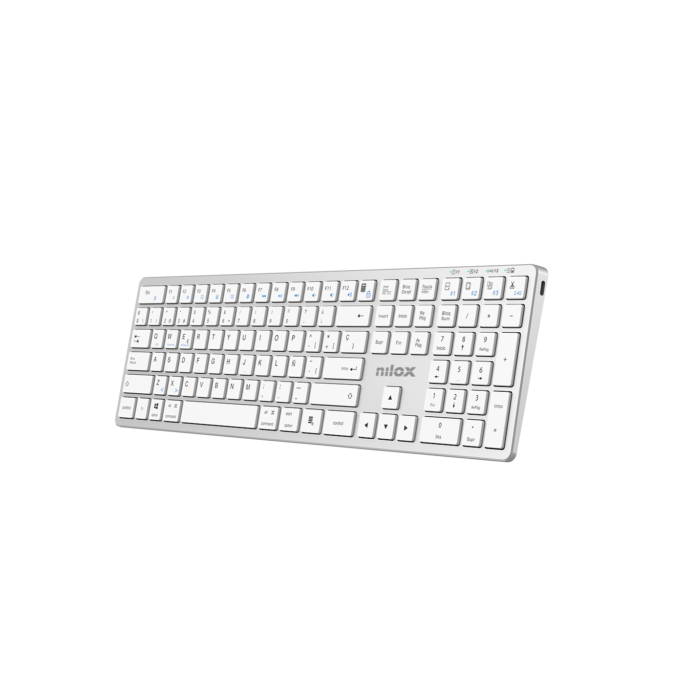 Nilox PRO WIRELESS SILVER ESPANOL teclado Hogar / Oficina USB + Bluetooth QWERTY Español Blanco - Imagen 2