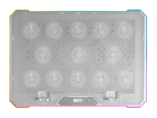 Mars Gaming MNBC13, Base Refrigeradora y Stand para Portátiles Hasta 17”, Iluminación ARGB 10 Modos, 13x Ventiladores con LED Blanco, Regulable 8 Posiciones, Pantalla LCD, Soporte Smartphone, Blanco