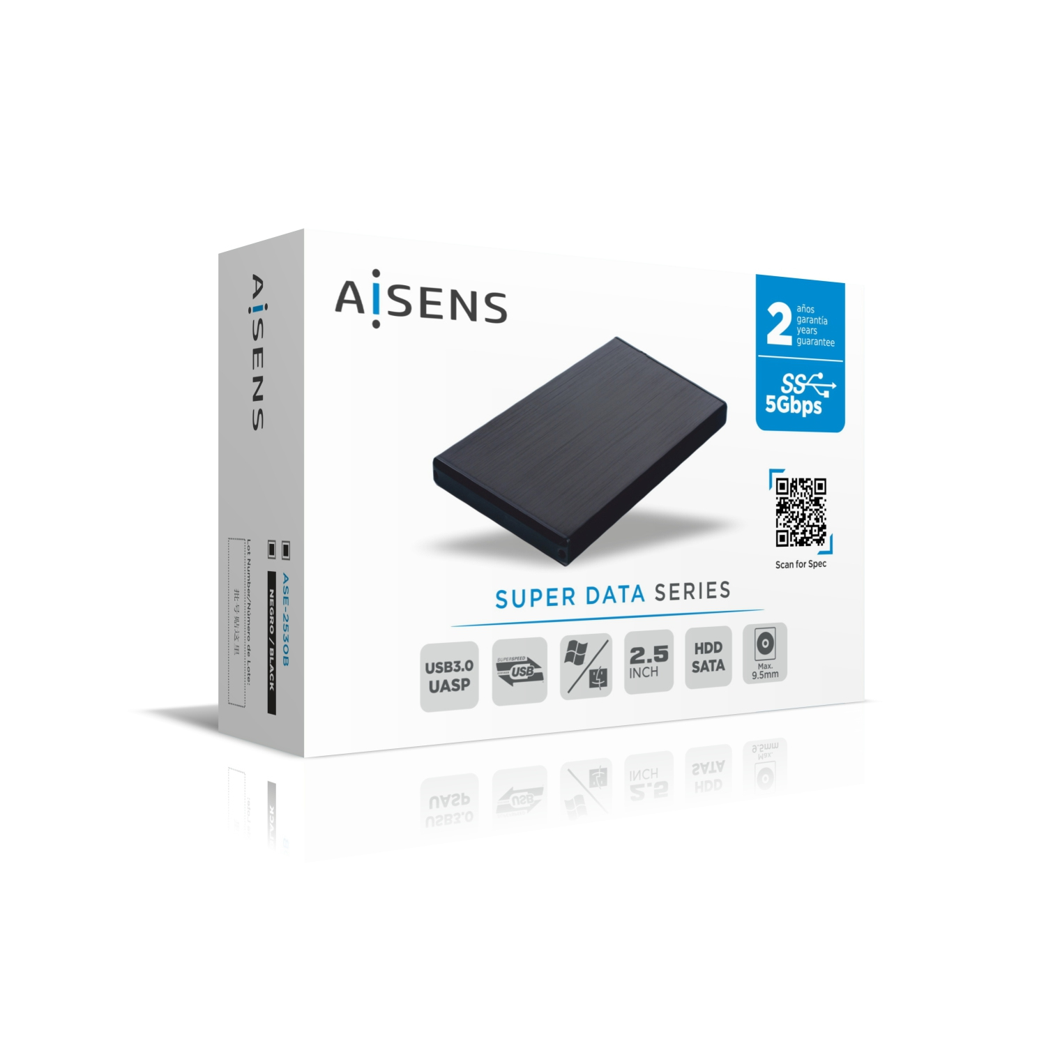 AISENS Caja externa 2,5' ASE-2530B 9.5 mm SATA a USB 3.0/USB 3.1 Gen1, Negra - Imagen 3