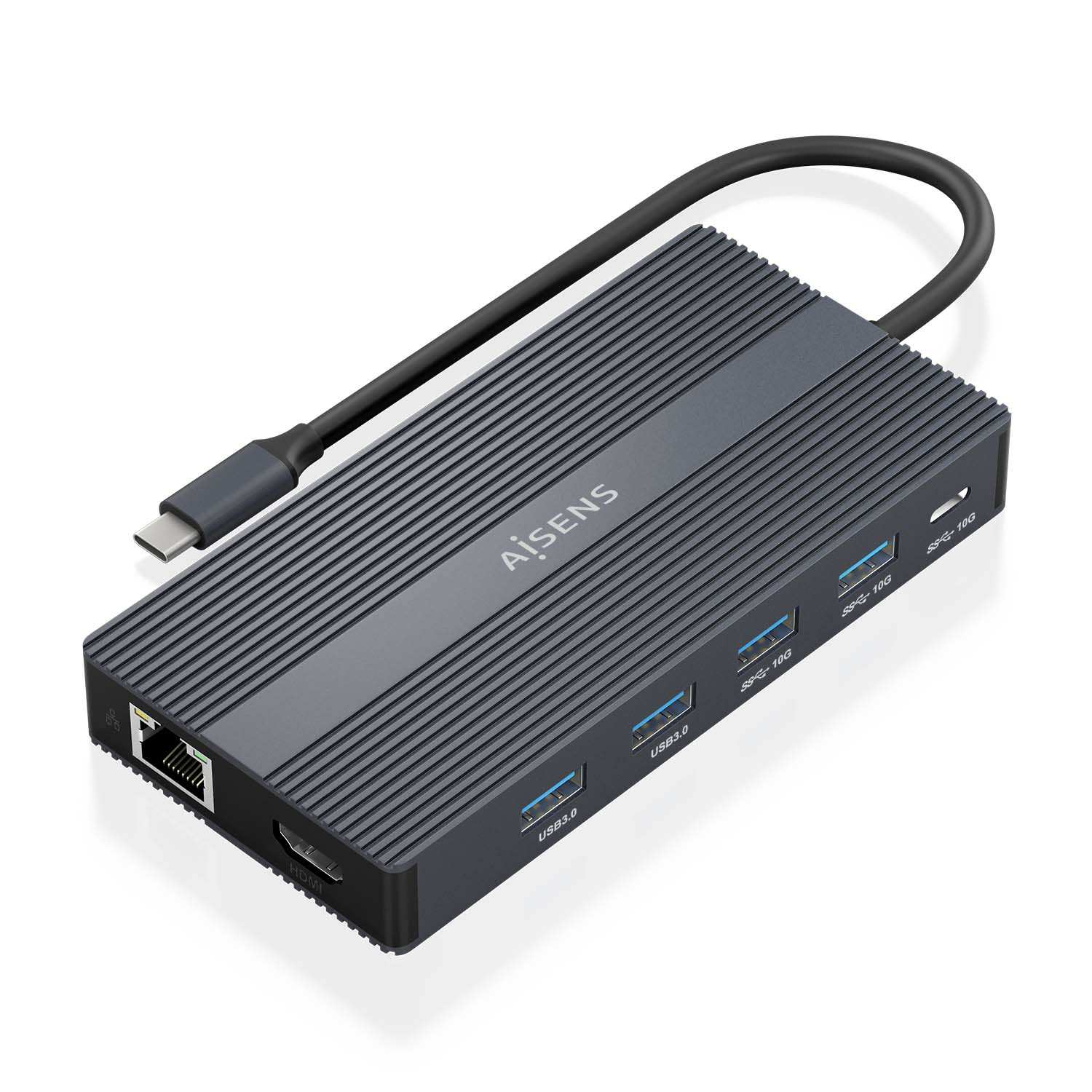 AISENS USB-C Dock 12 En 1, USB-C a 2xHDMI, 1xDisplayport, 1xRJ45, 4xUSB-A, 1xUSB-C, 1xUSB-C PD, 1xSD, 1xMicro SD, Gris, 20cm - Imagen 2