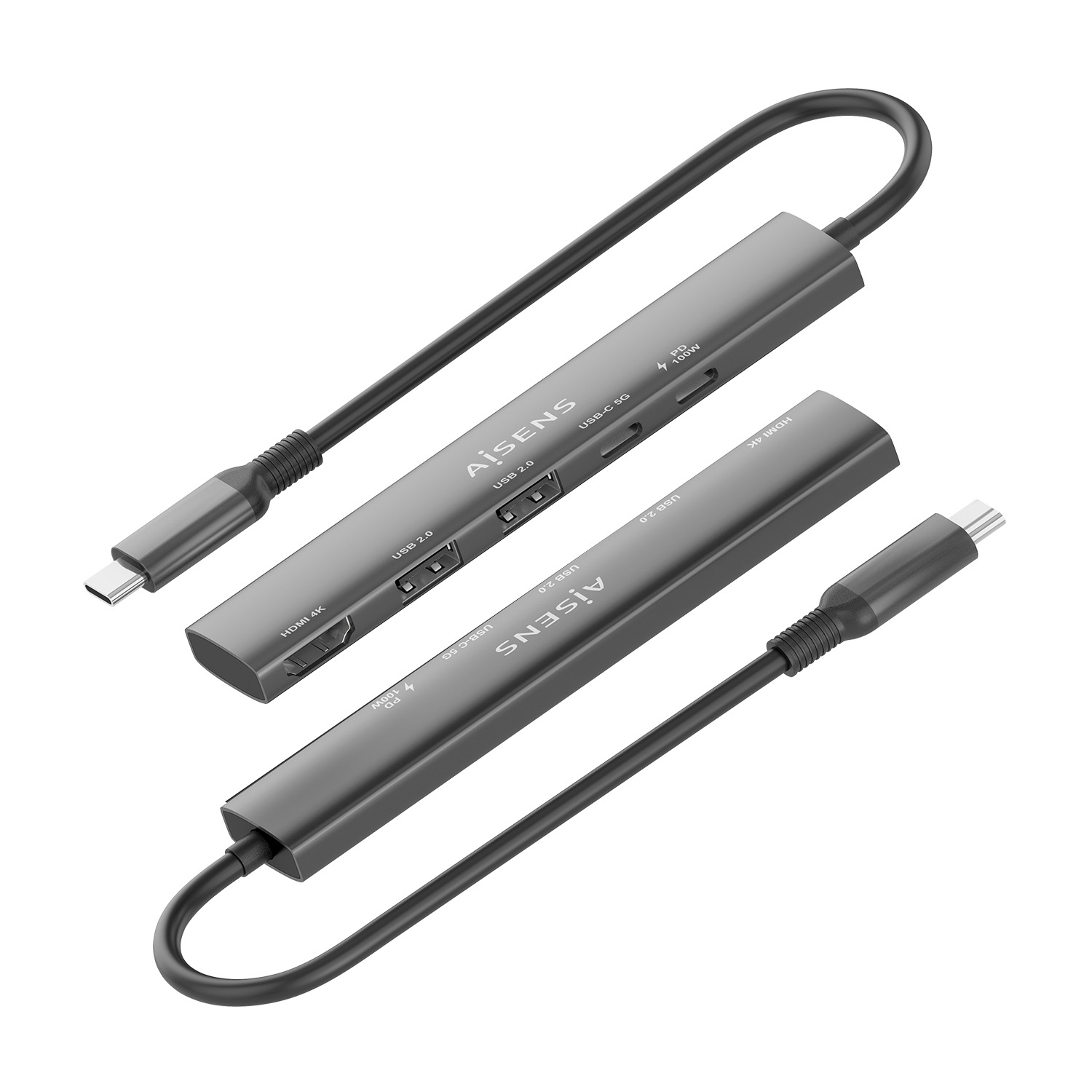 AISENS USB-C Dock 5 en 1, USB-C A, 1x HDMI 2x USB-A, 1x USB-C, 1x USB-C PD, Gris, 15cm - Imagen 3