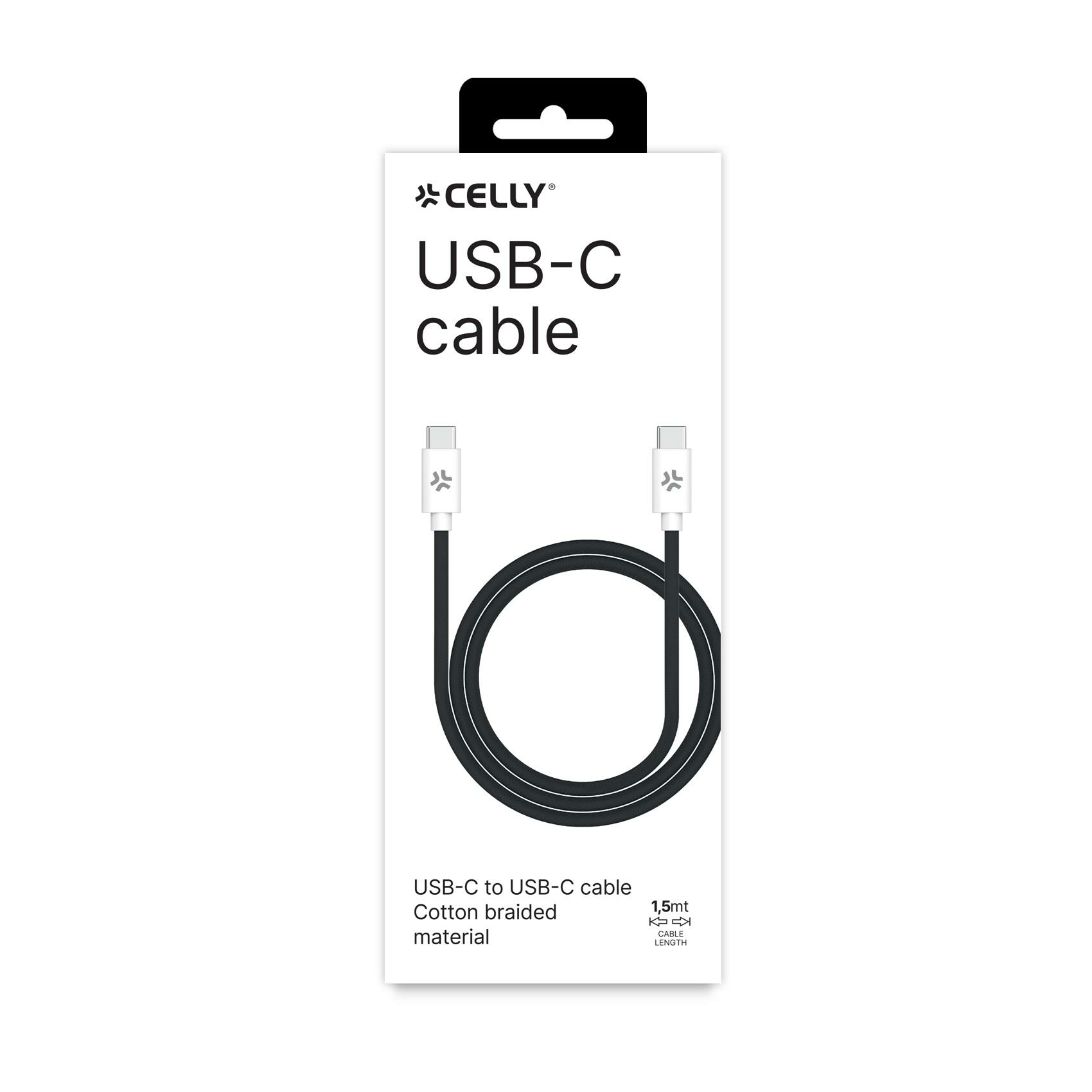 Celly USBCUSBCCOTTBK cable USB 1,5 m USB C 60 W Negro, Blanco - Imagen 3
