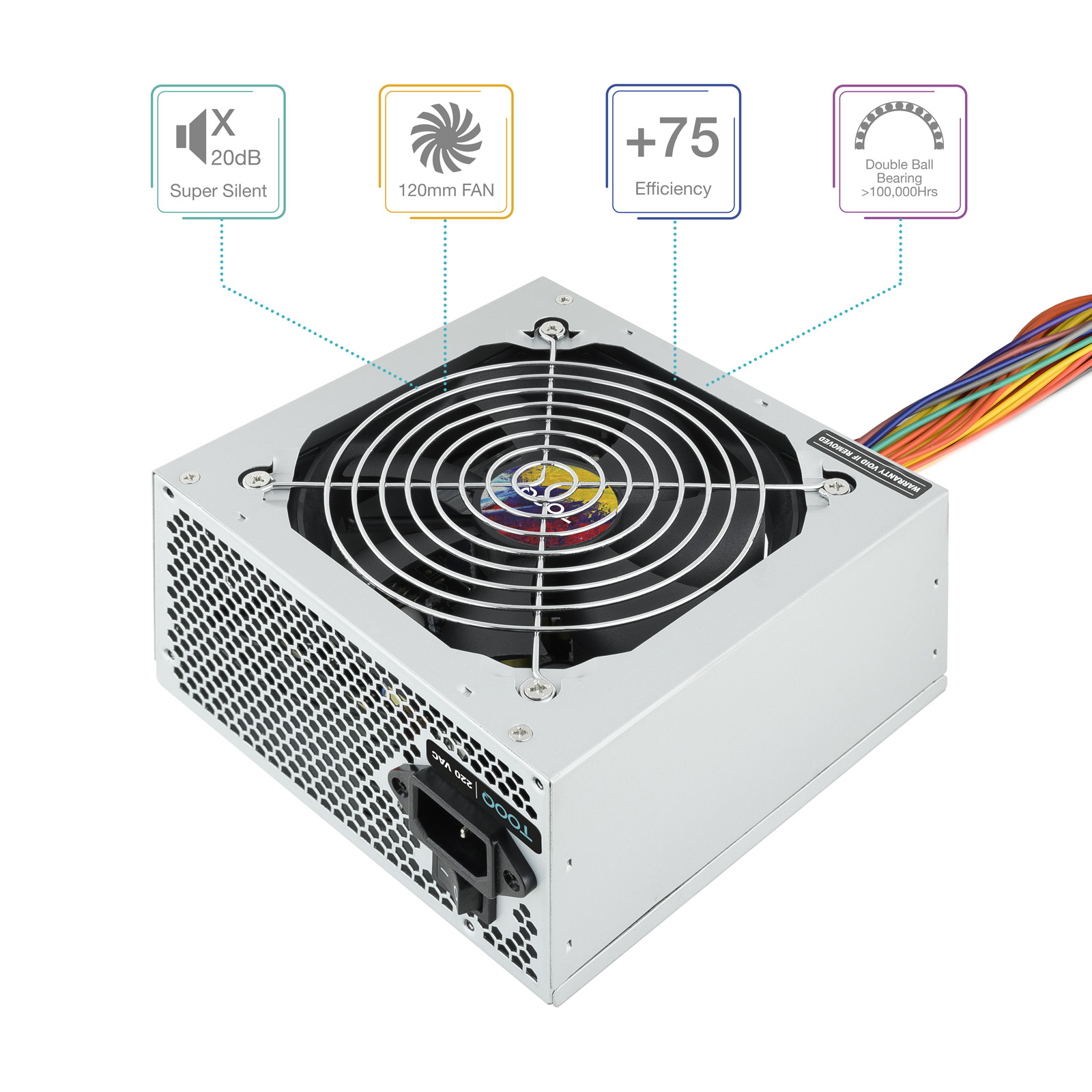 TooQ TQAPOLO-550SP unidad de fuente de alimentación 550 W 20+4 pin ATX ATX Plata - Imagen 3
