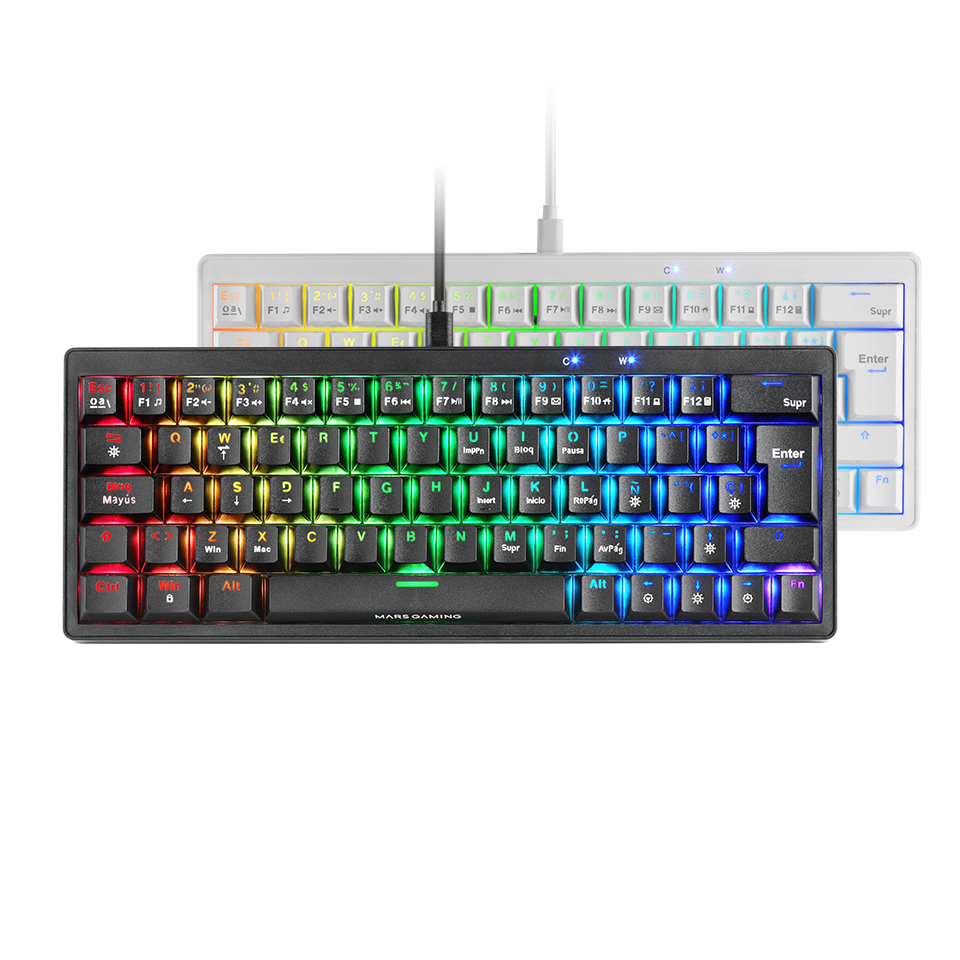 Mars Gaming MKMINIPRO, Teclado Mecánico Ultra-Compacto 60%, Switches Mecánicos Hot-Swappable, Iluminación RGB Chroma, Teclado Gaming Antighosting, Multiplataforma, Switch Silencioso, Español, Blanco - Imagen 3