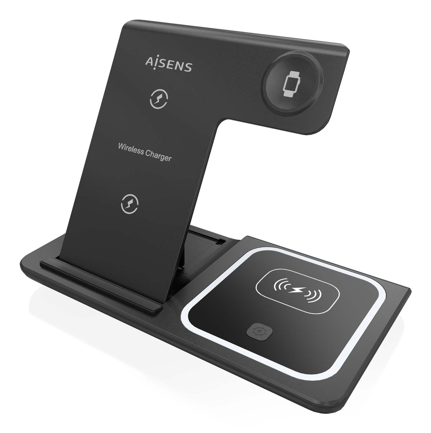 AISENS Cargador Inalambrico USB-C 3 En 1 De 15W Para Movil, Apple Watch, Ariculares Con Estuche De Carga, Negro - Imagen 2