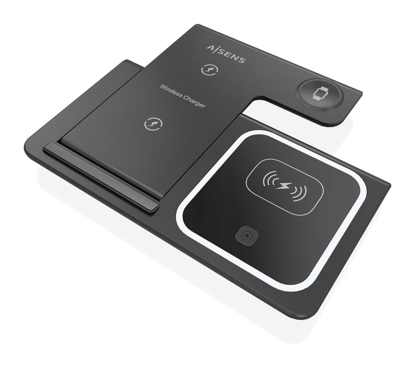 AISENS Cargador Inalambrico USB-C 3 En 1 De 15W Para Movil, Apple Watch, Ariculares Con Estuche De Carga, Negro - Imagen 3