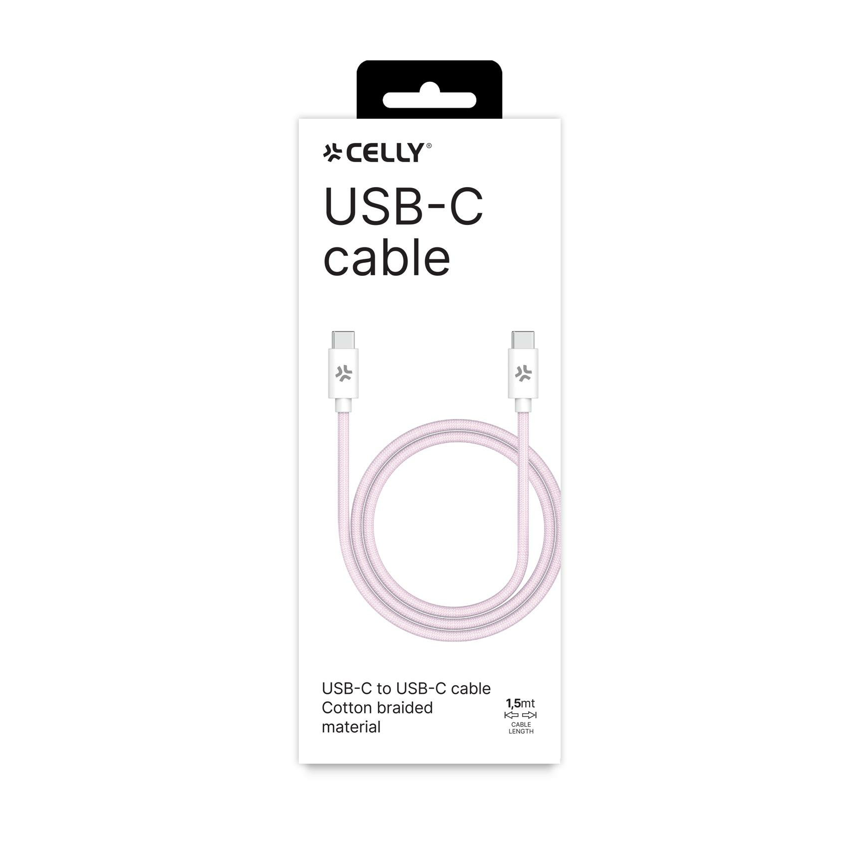 Celly USBCUSBCCOTTPK cable USB 1,5 m USB C 60 W Rosa, Blanco - Imagen 3