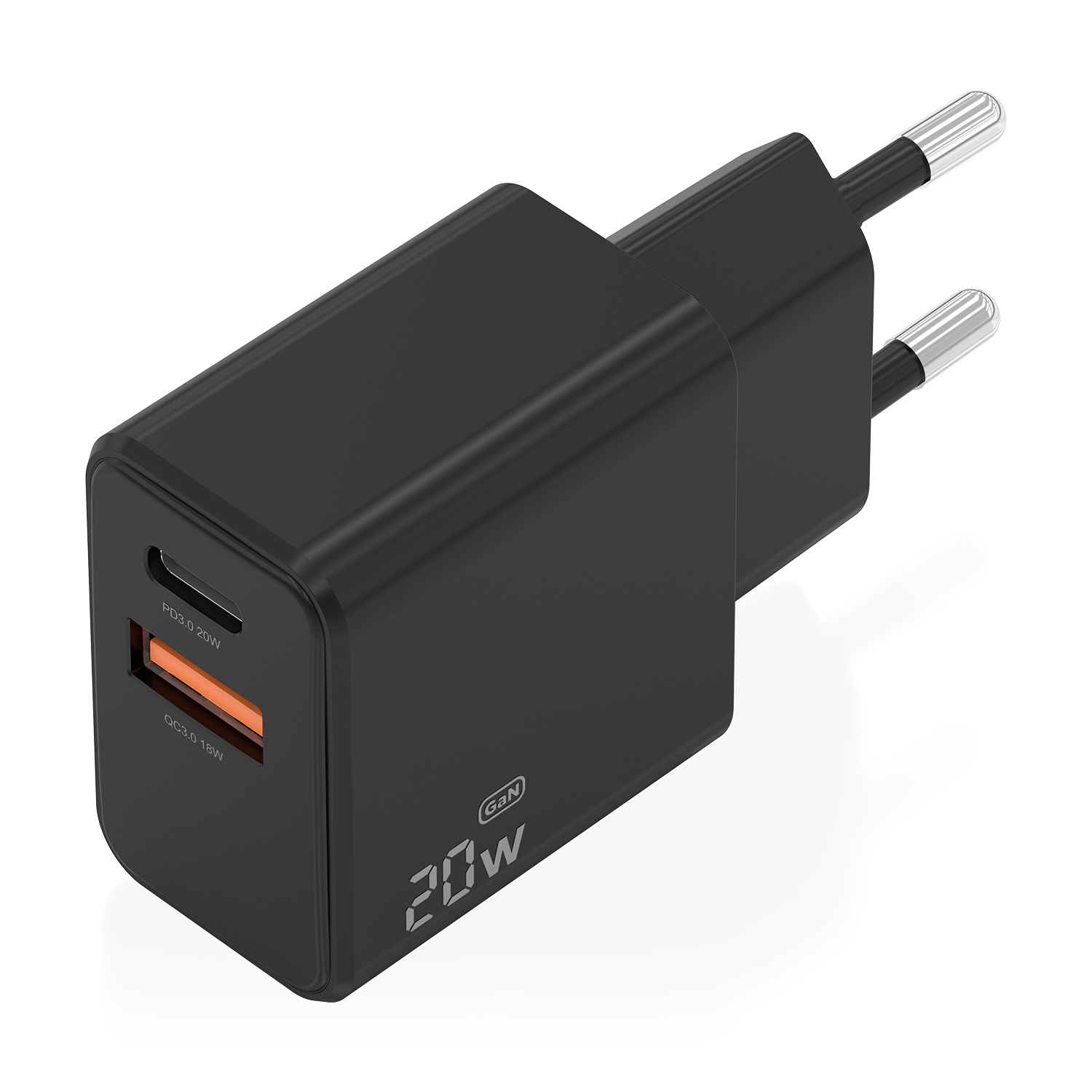 AISENS Cargador GaN 20W, 1xUSB-C PD3.0, 1xUSB-A QC3.0, Negro - Imagen 2