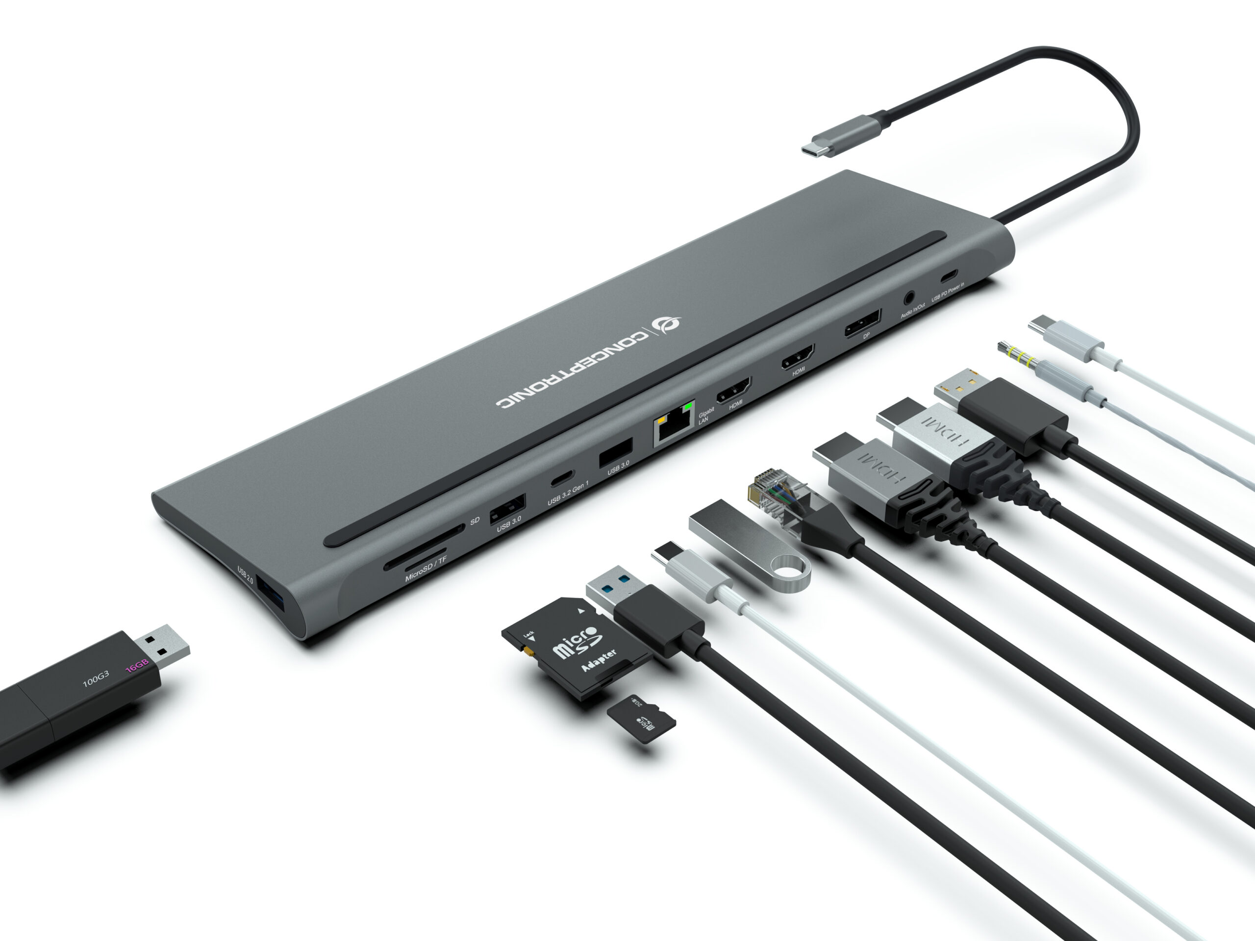 Conceptronic DONN17G base para portátil y replicador de puertos Alámbrico USB 3.2 Gen 1 (3.1 Gen 1) Type-C Gris - Imagen 2