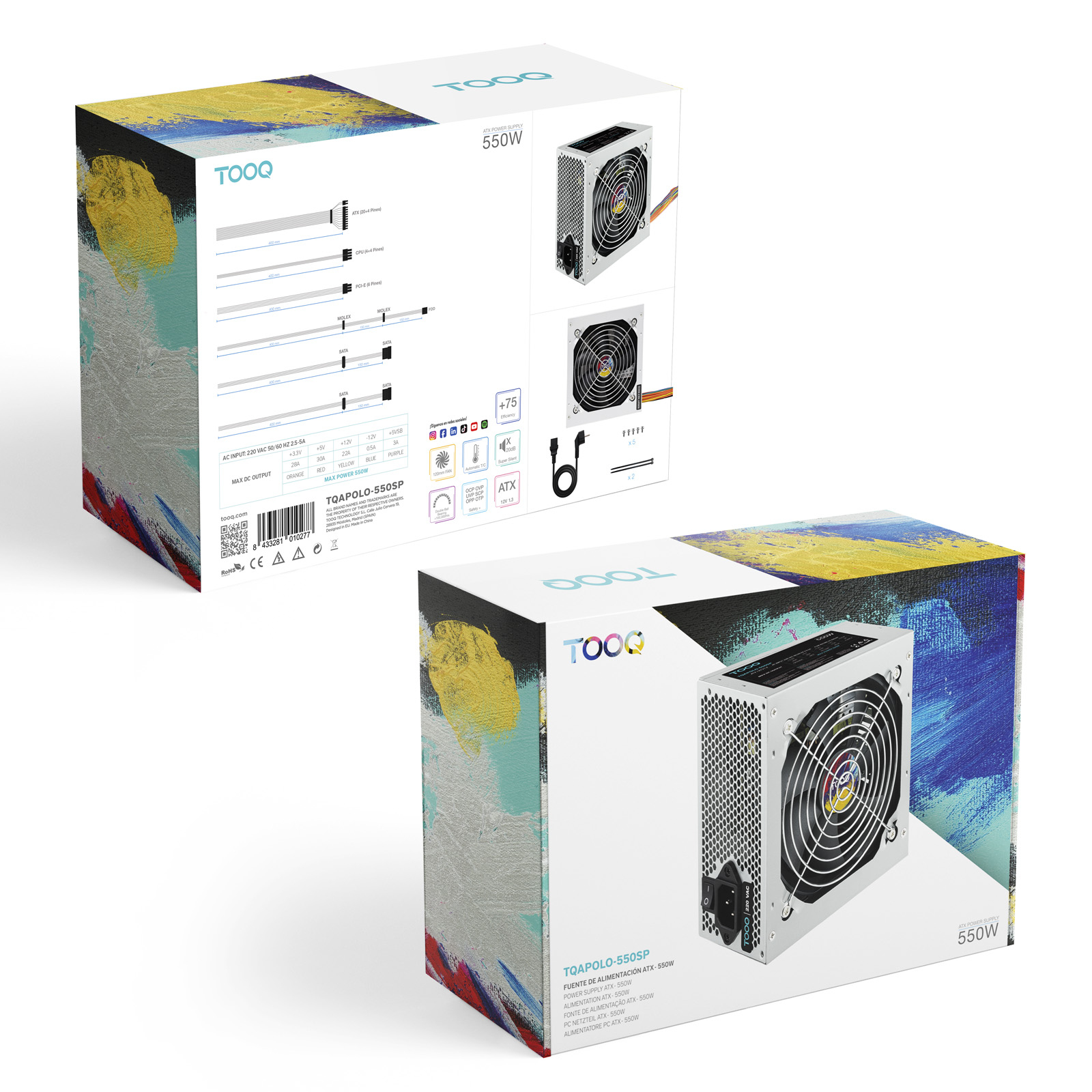 TooQ TQAPOLO-550SP unidad de fuente de alimentación 550 W 20+4 pin ATX ATX Plata - Imagen 2