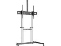 AISENS Soporte de suelo PRO con ruedas, bandeja para DVD y soporte de cámara para Monitor/TV 100Kg de 60-100, Negro-Plata