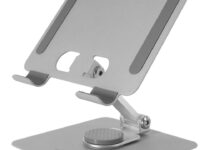 Mars Gaming MA-RST, Soporte para Tablet y Convertibles 2en1 hasta 13', Giratorio 360º + Ajustable en Altura y Ángulo 180º, Soporte Tablet Plegable de Acero Liviano, Antideslizante, Gris Plateado