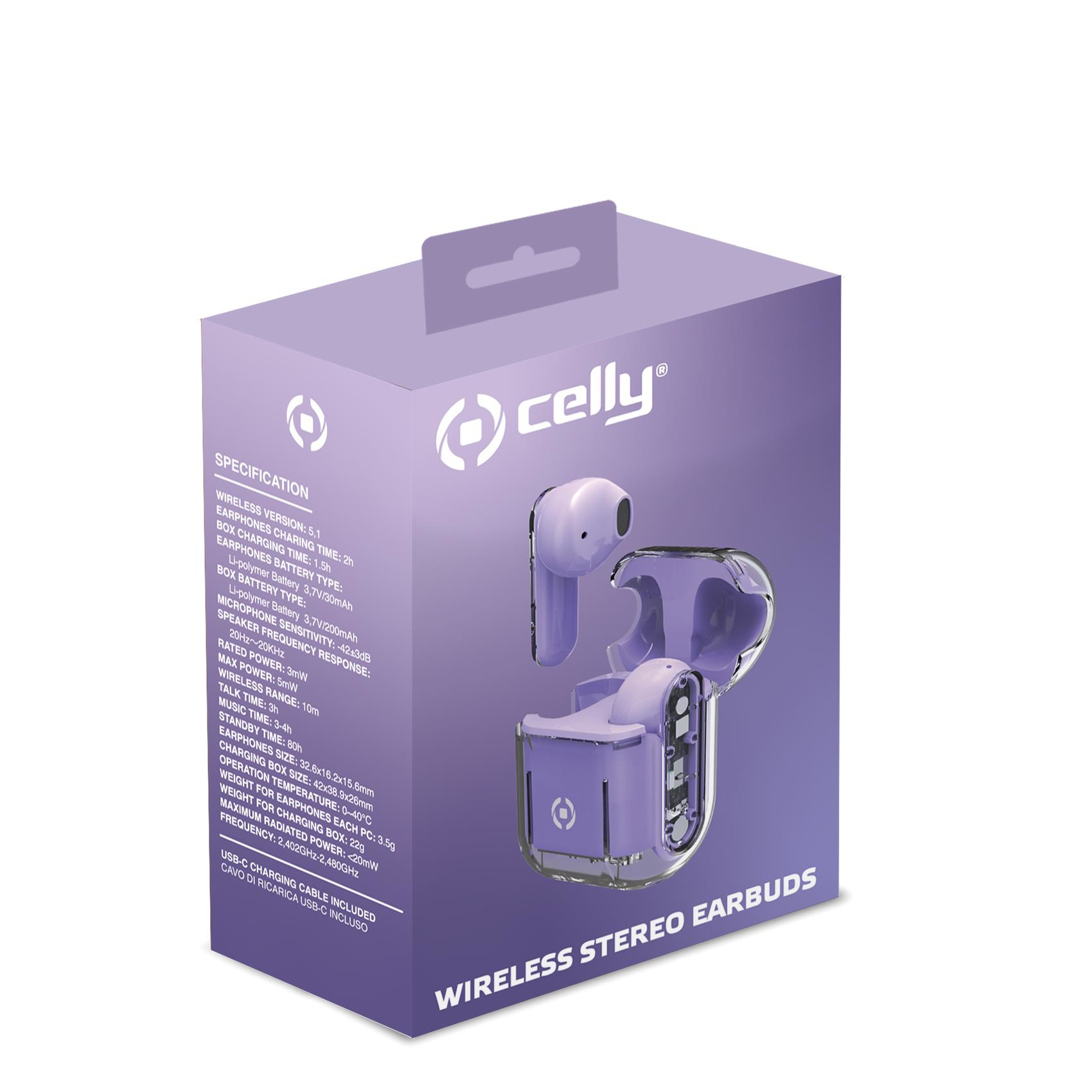 Celly SHEER Auriculares True Wireless Stereo (TWS) Dentro de oído Llamadas/Música Transparente, Violeta - Imagen 3