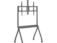 AISENS Soporte de Suelo Pro Con Rueda, 1 Bandeja Y Soporte de Camara Para Pantalla Interactiva/TV 120kg de 55'-100', Negro
