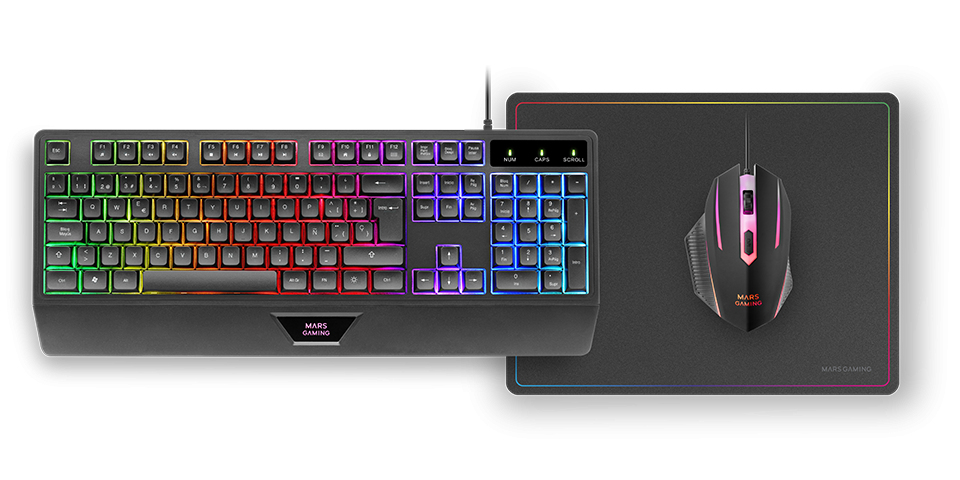 Mars Gaming MCP124, Combo Gaming 3en1, Teclado Ergonómico H-Mech LED RGB, Ratón RGB 3200DPI Switches HUANO, Alfombrilla Nanotextil 360x260mm, Compatibilidad Multiplataforma, Layout Español, Negro - Imagen 2