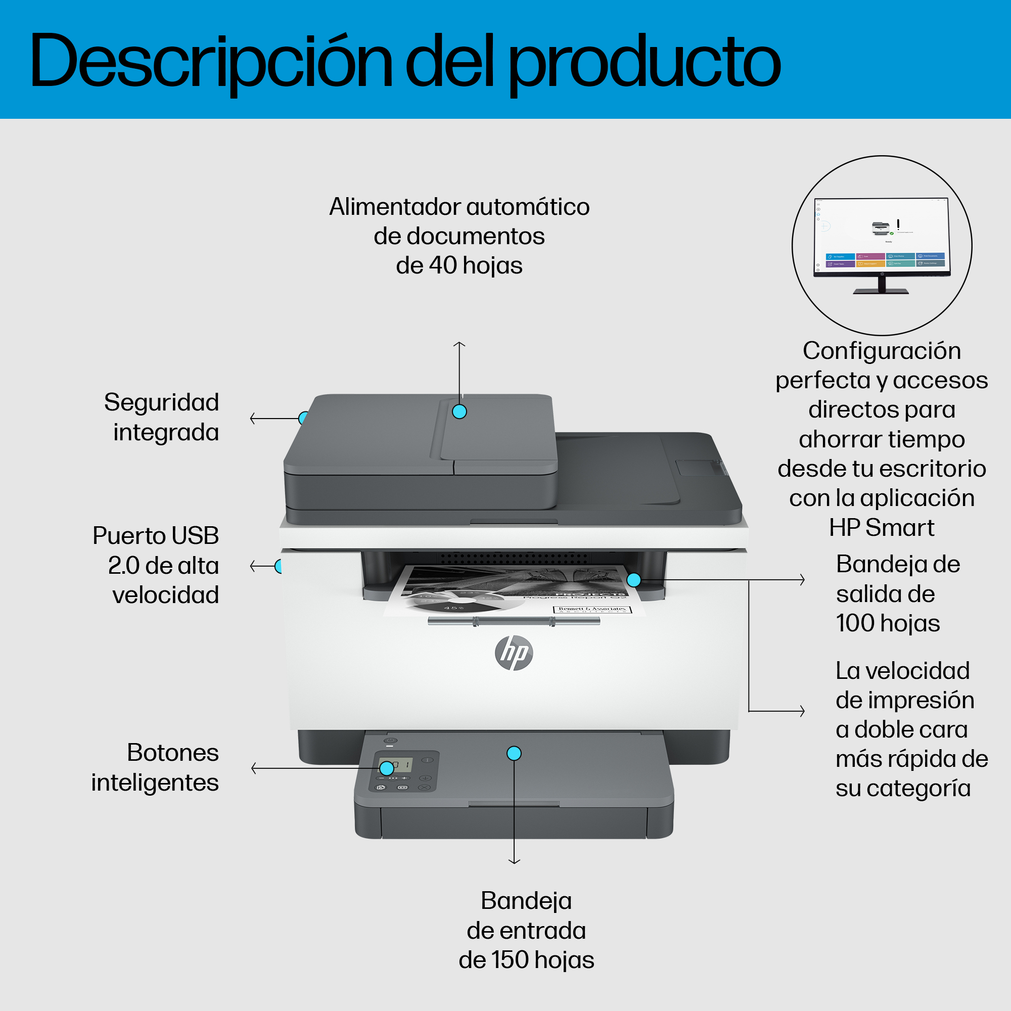 HP LaserJet M234sdn Multifunction Blanco y negro Impresora, Solo Ethernet; Fotocopiadora, escáner