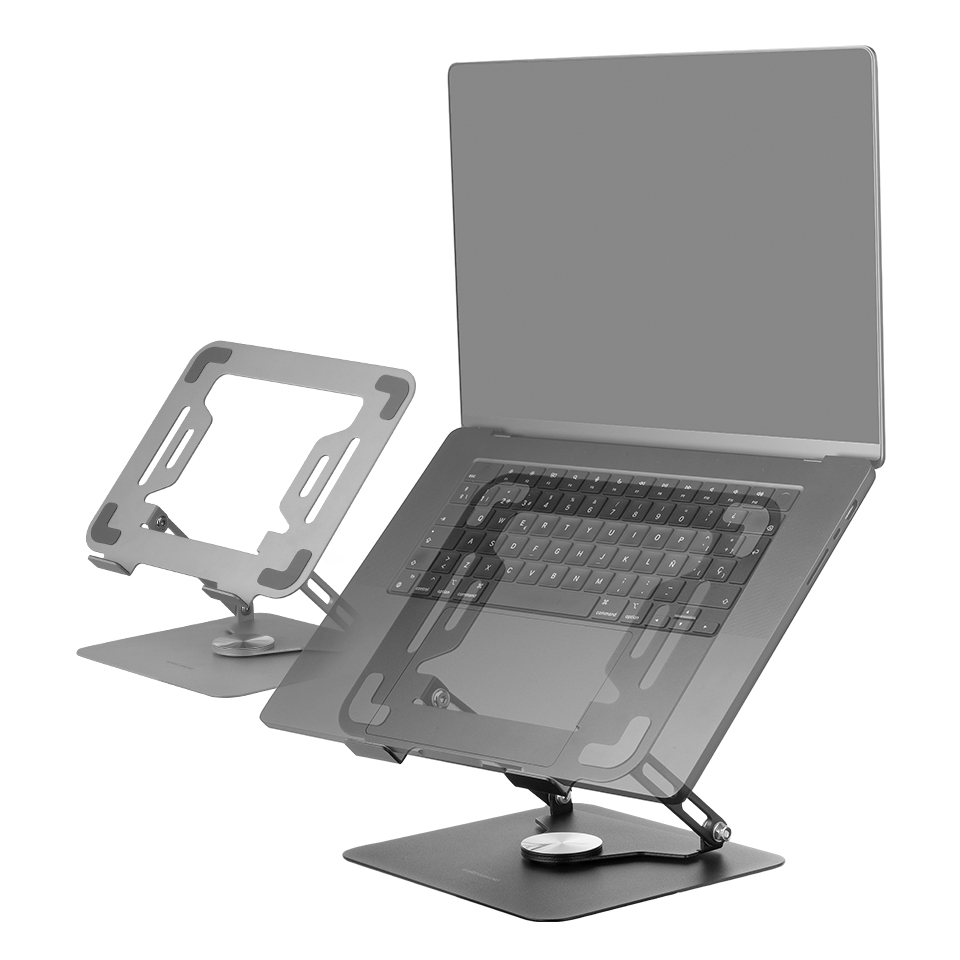 Mars Gaming MA-RSN, Soporte para Portátiles y Tablets hasta 17', Ajuste en Altura + Inclinación + Rotación 360º, Stand Estructura Acero, Almohadillas Antideslizantes, Diseño Plegable Portátil, Negro - Imagen 2