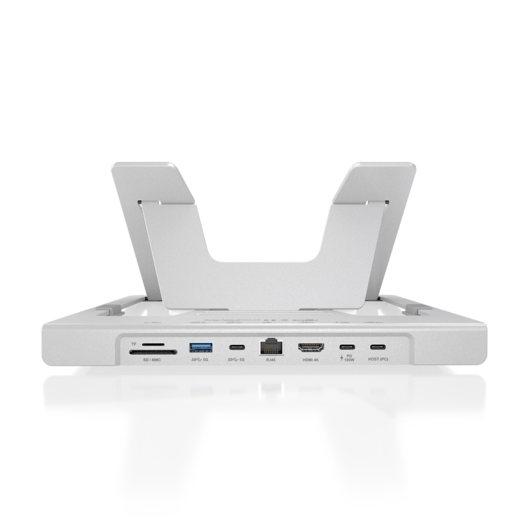AISENS Soporte de Sobremesa Ajustable para Portatil / Tablet con USB-C Docking 7 en 1, Gris - Imagen 3