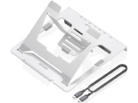 AISENS Soporte de Sobremesa Ajustable para Portatil / Tablet con USB-C Docking 7 en 1, Gris
