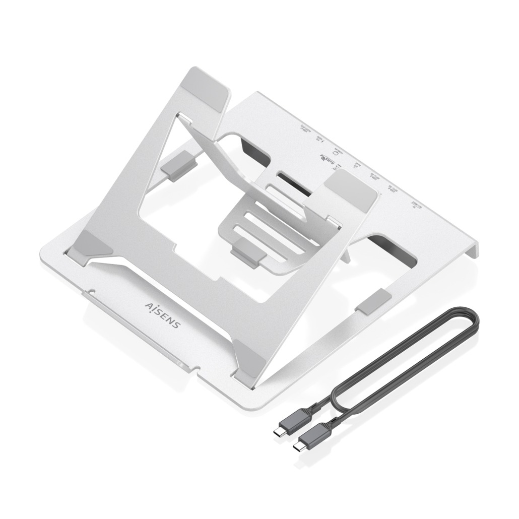 AISENS Soporte de Sobremesa Ajustable para Portatil / Tablet con USB-C Docking 7 en 1, Gris