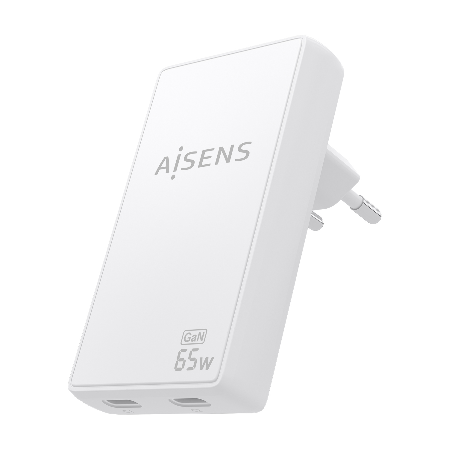 AISENS Cargador De Pared GaN Ultra Delgado 65W, 2xUSB-C PD3.0 QC4.0, Blanco - Imagen 2