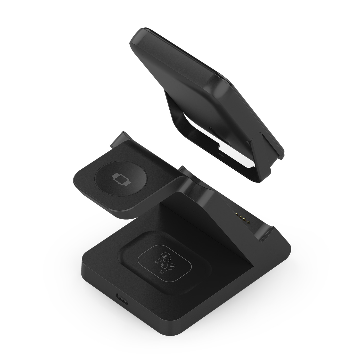 AISENS Cargador Inalambrico USB-C 4 en 1 De 15W Para Movil, Apple Watch, Auriculares Con Estuche De Carga, Negro - Imagen 3