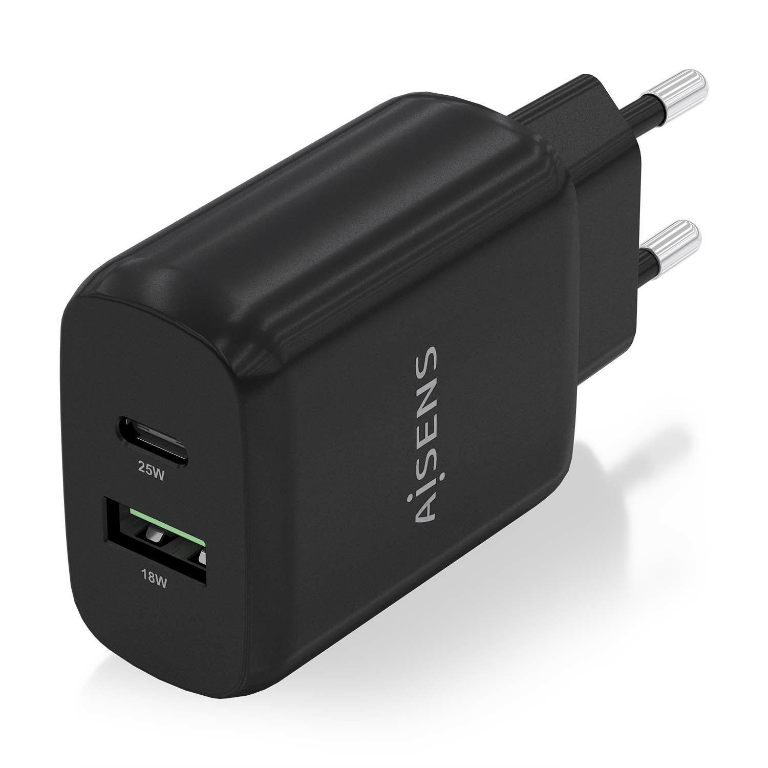 AISENS Cargador 25W, 1xUSB-C PD3.0, 1xUSB-A QC3.0, Negro - Imagen 2