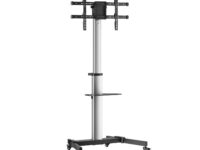 AISENS Floor Stand with Wheel, DVD Tray for Monitor/TV 50Kg from 37-86, Black-Silver