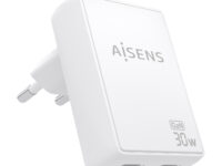 AISENS Cargador De Pared GaN Ultra Delgado 30W, 2xUSB-C PD3.0 QC4.0, Blanco