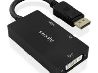 AISENS Conversor Displayport V1.2 a VGA/DVI/HDMI, DP 1.2/M-VGA/H-DVI/H-HDMI/H 4K, Negro, 15cm