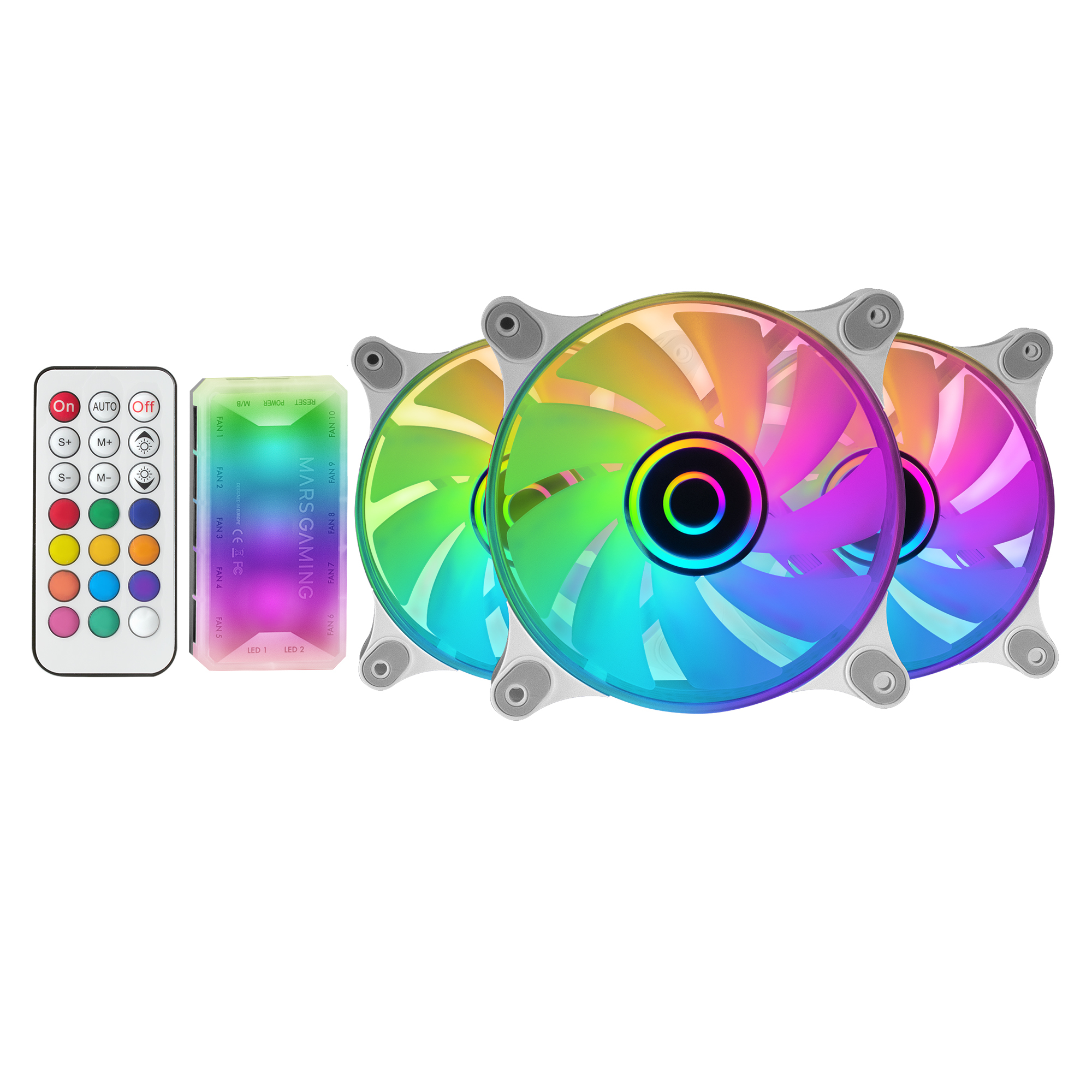 Mars Gaming MF-3DKIT Blanco, Kit 3 Ventiladores ARGB 360° 12cm, Espejo Infinito 3D, Sistema Anti-vibraciones, Controlador ARGB, Mando a Distancia RF, Compatibilidad Total - Imagen 2